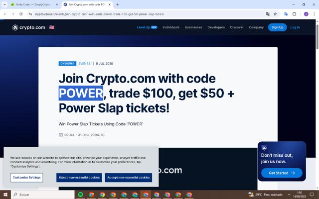Crypto.com checkout page showing Crypto.com promo code box | Screenshot taken by SimplyCodes community member on Sep 14, 2025