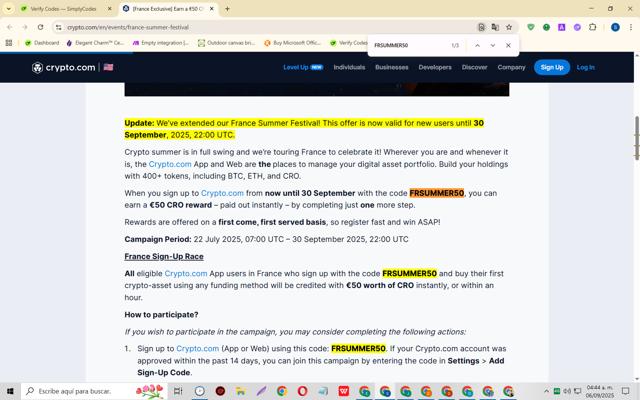 Crypto.com checkout page showing Crypto.com promo code box | Screenshot taken by SimplyCodes community member on Sep 6, 2025