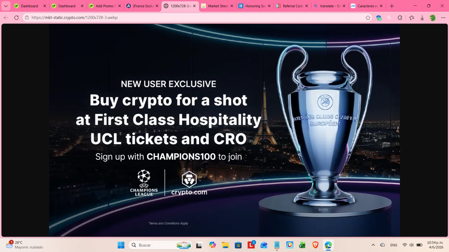 Crypto.com promo code screenshot showing code CHAMPIONS100 applied at Crypto.com checkout page. Uploaded by SimplyCodes community member cosita on Jun 5, 2026