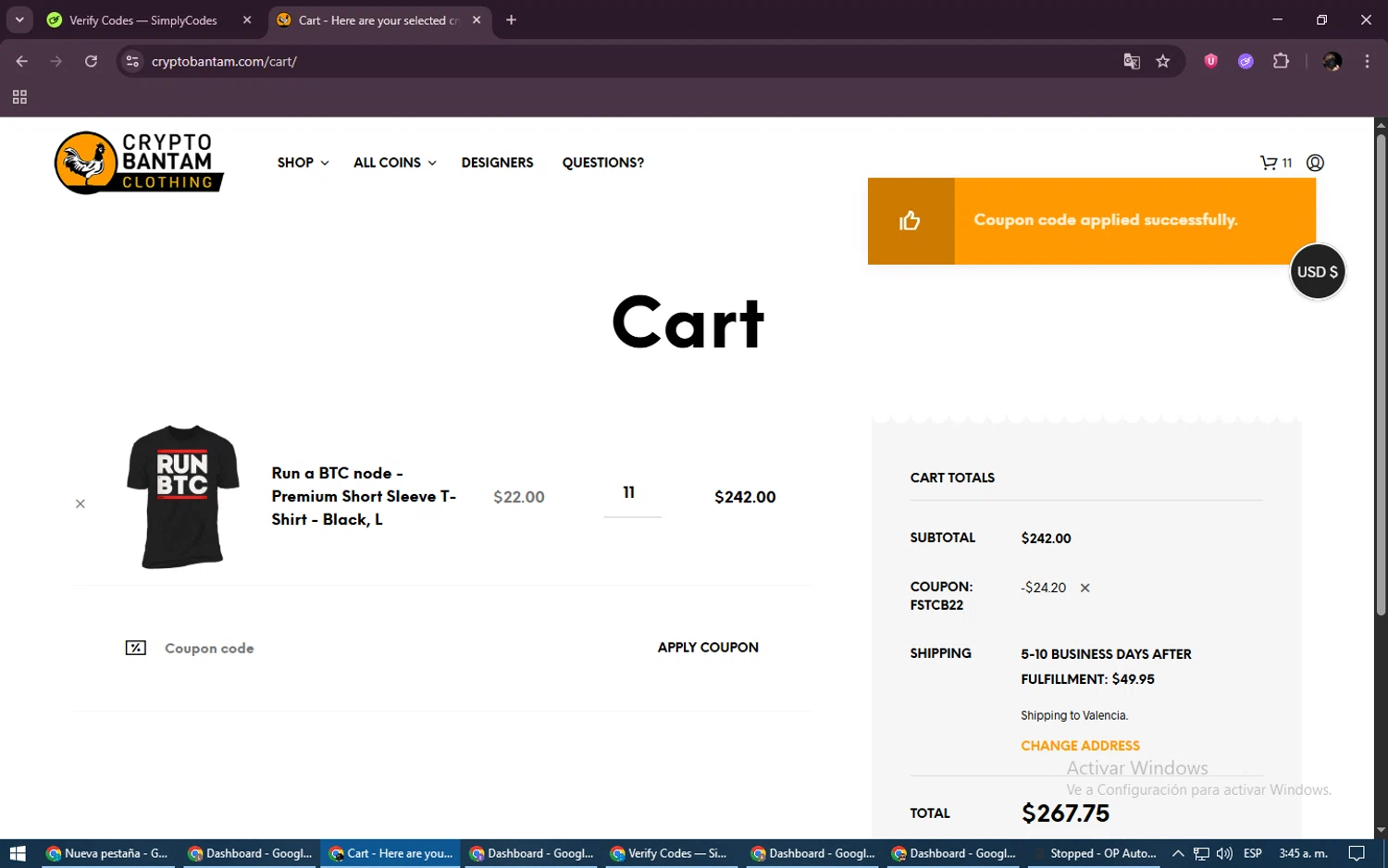 CryptoBantam promo code screenshot showing code FSTCB22 applied at CryptoBantam checkout page. Uploaded by SimplyCodes community member ExtraordinaryVirtuoso6801 on Jun 13, 2025