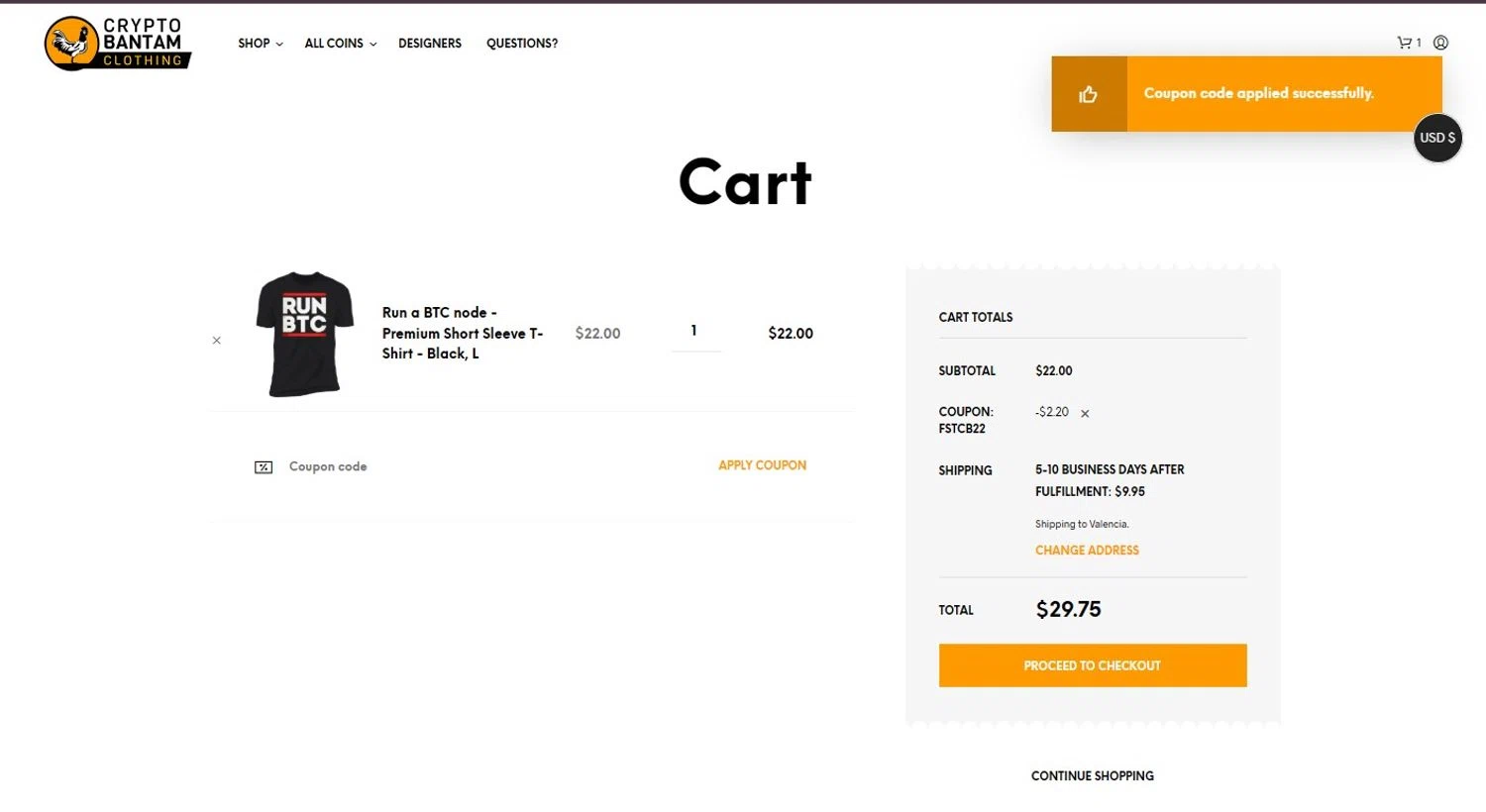 CryptoBantam promo code screenshot showing code FSTCB22 applied at CryptoBantam checkout page. Uploaded by SimplyCodes community member PennyScholar167 on Jun 20, 2025