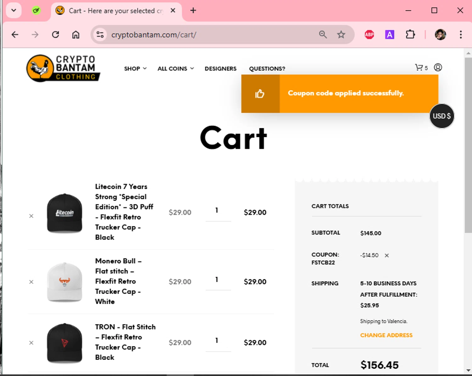 CryptoBantam checkout page showing CryptoBantam promo code box | Screenshot taken by SimplyCodes community member on Jan 7, 2025