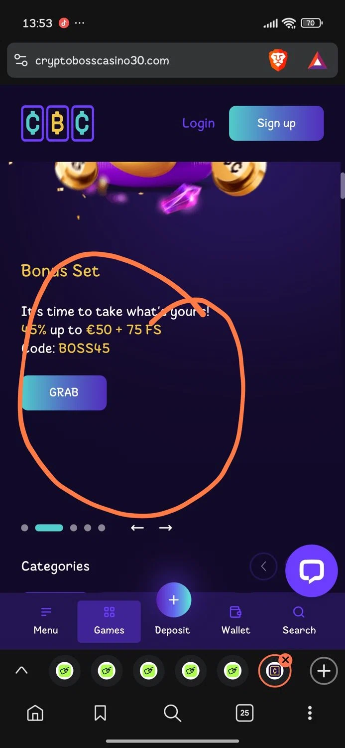 Cryptoboss Casino promo code screenshot showing code BOSS45 applied at Cryptoboss Casino checkout page. Uploaded by SimplyCodes community member Dejadepicharme on Jul 12, 2025