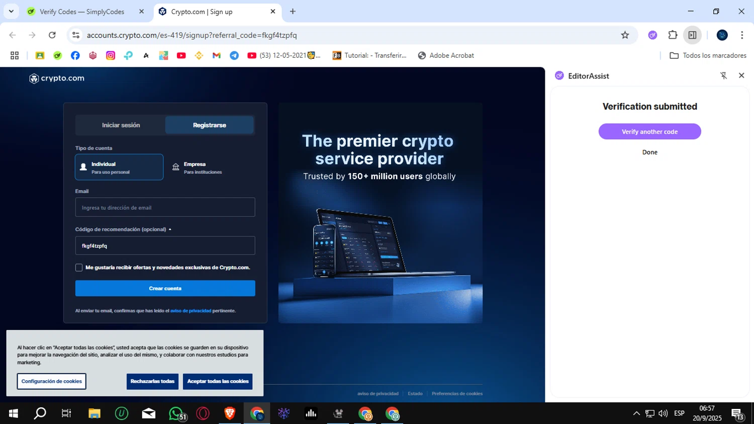 Crypto.com Tax checkout page showing Crypto.com Tax promo code box | Screenshot taken by SimplyCodes community member on Sep 20, 2025