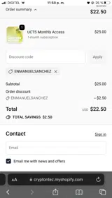 ENMANUELSANCHEZ coupon verification screenshot