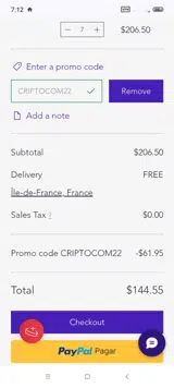 CRIPTOCOM22 coupon verification screenshot