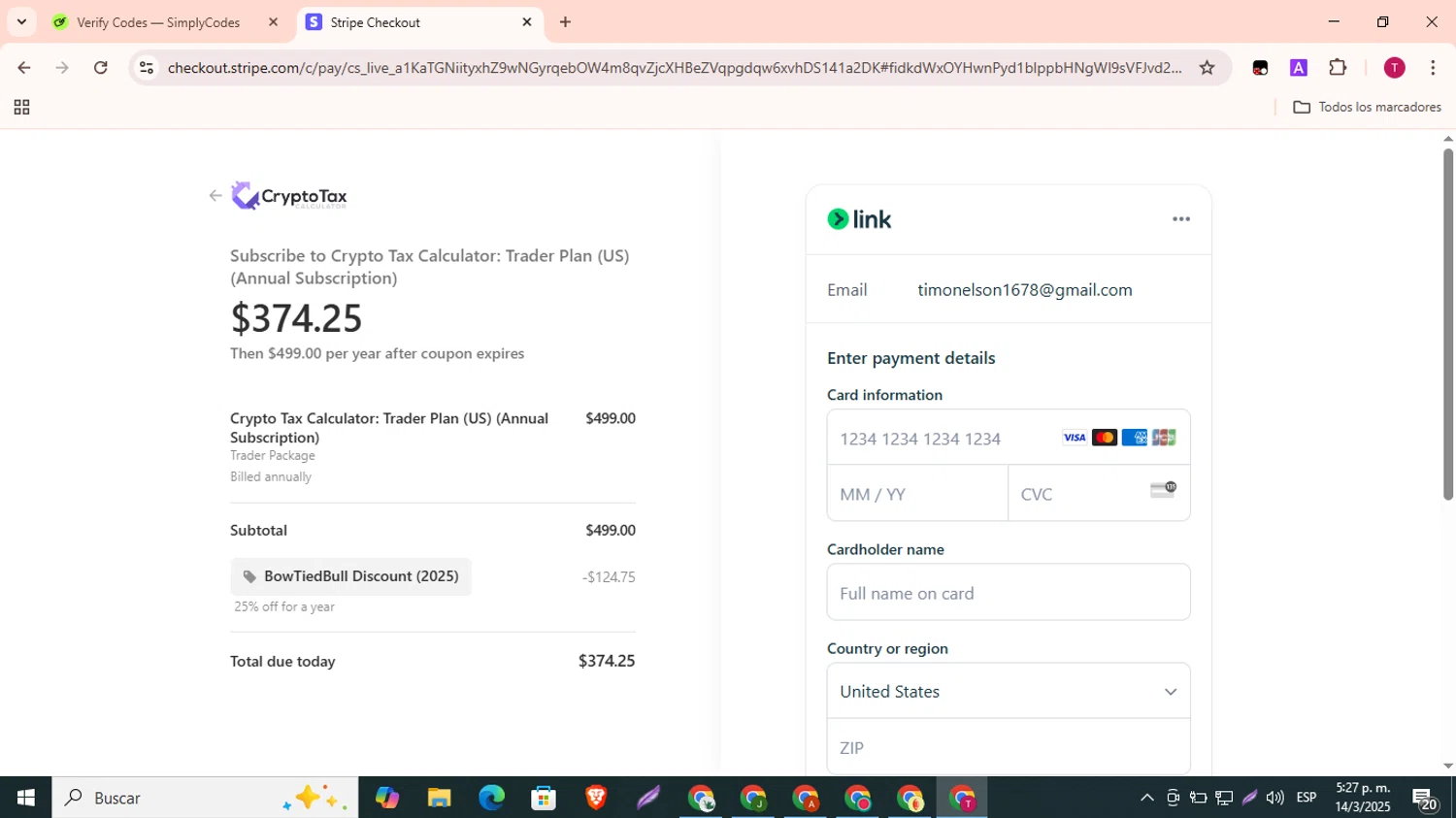 Summ checkout page showing Summ promo code box | Screenshot taken by SimplyCodes community member on Mar 14, 2025