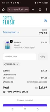 Flush30 coupon verification screenshot