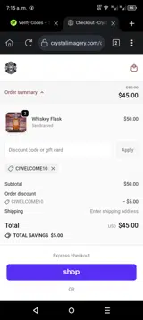 Crystal Imagery coupon verification screenshot
