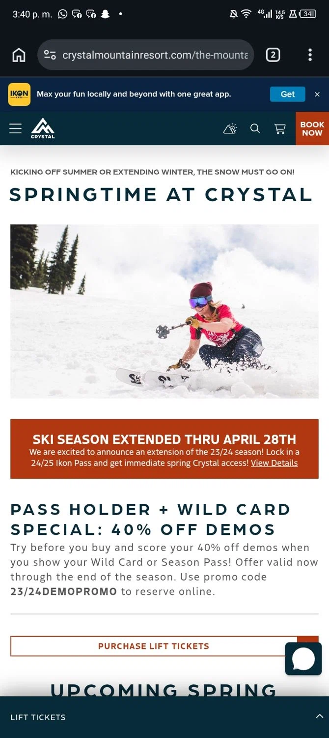 Crystal Mountain Resort checkout page showing Crystal Mountain Resort promo code box | Screenshot taken by SimplyCodes community member on Feb 7, 2026