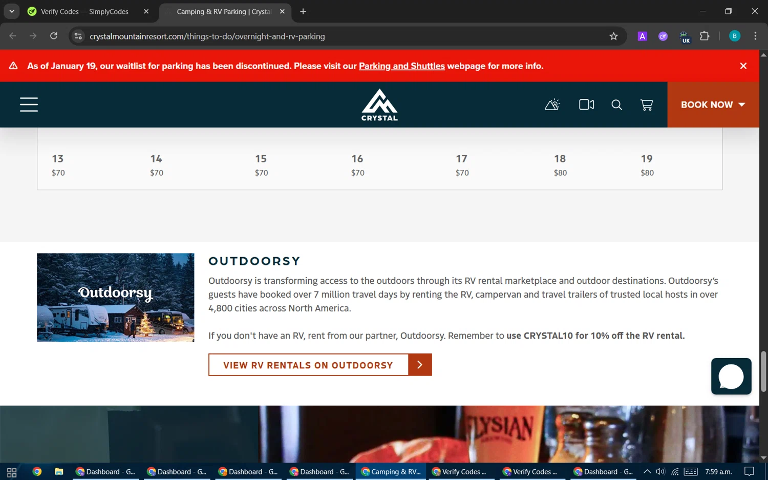 Crystal Mountain Resort checkout page showing Crystal Mountain Resort promo code box | Screenshot taken by SimplyCodes community member on Jan 21, 2026