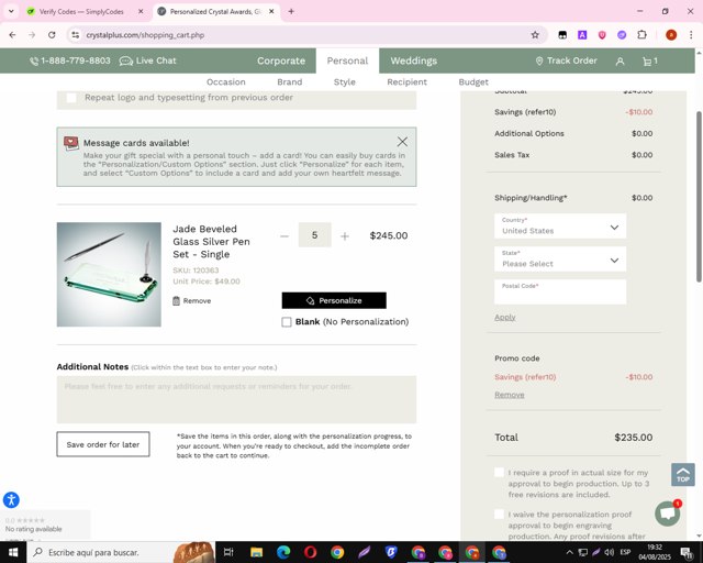 Crystal Plus checkout page showing Crystal Plus promo code box | Screenshot taken by SimplyCodes community member on Aug 4, 2025