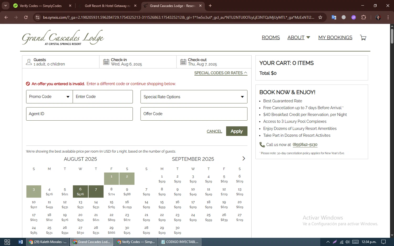 Crystal Springs Resort promo code screenshot showing code 10%OFF applied at Crystal Springs Resort checkout page. Uploaded by SimplyCodes community member GleywilmarReyes on Aug 4, 2025