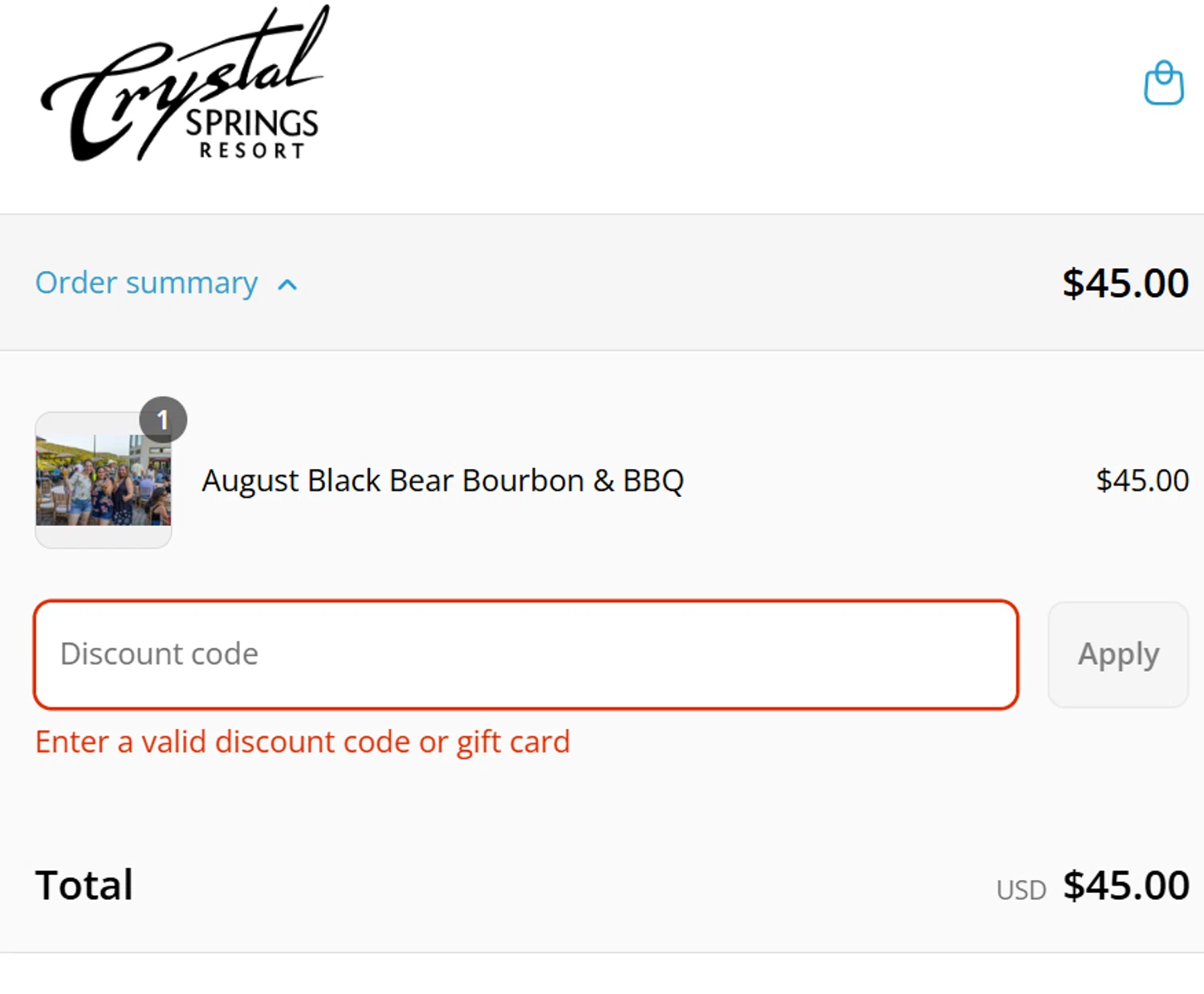 Crystal Springs Resort promo code screenshot showing code 30%OFF applied at Crystal Springs Resort checkout page. Uploaded by SimplyCodes community member dragonjeffer_93a9 on Aug 4, 2025