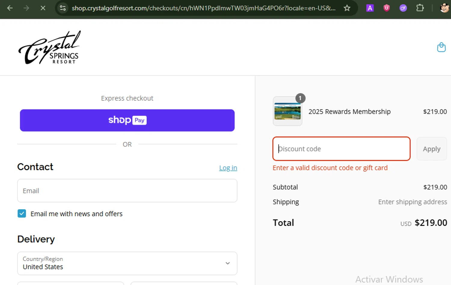 Crystal Springs Resort promo code screenshot showing code 20%OFF applied at Crystal Springs Resort checkout page. Uploaded by SimplyCodes community member ShrewdBoss4152 on Aug 4, 2025