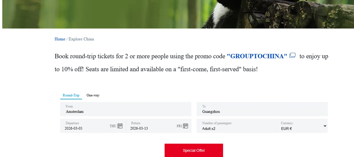 China Southern Airlines checkout page showing China Southern Airlines promo code box | Screenshot taken by SimplyCodes community member on Jan 19, 2026