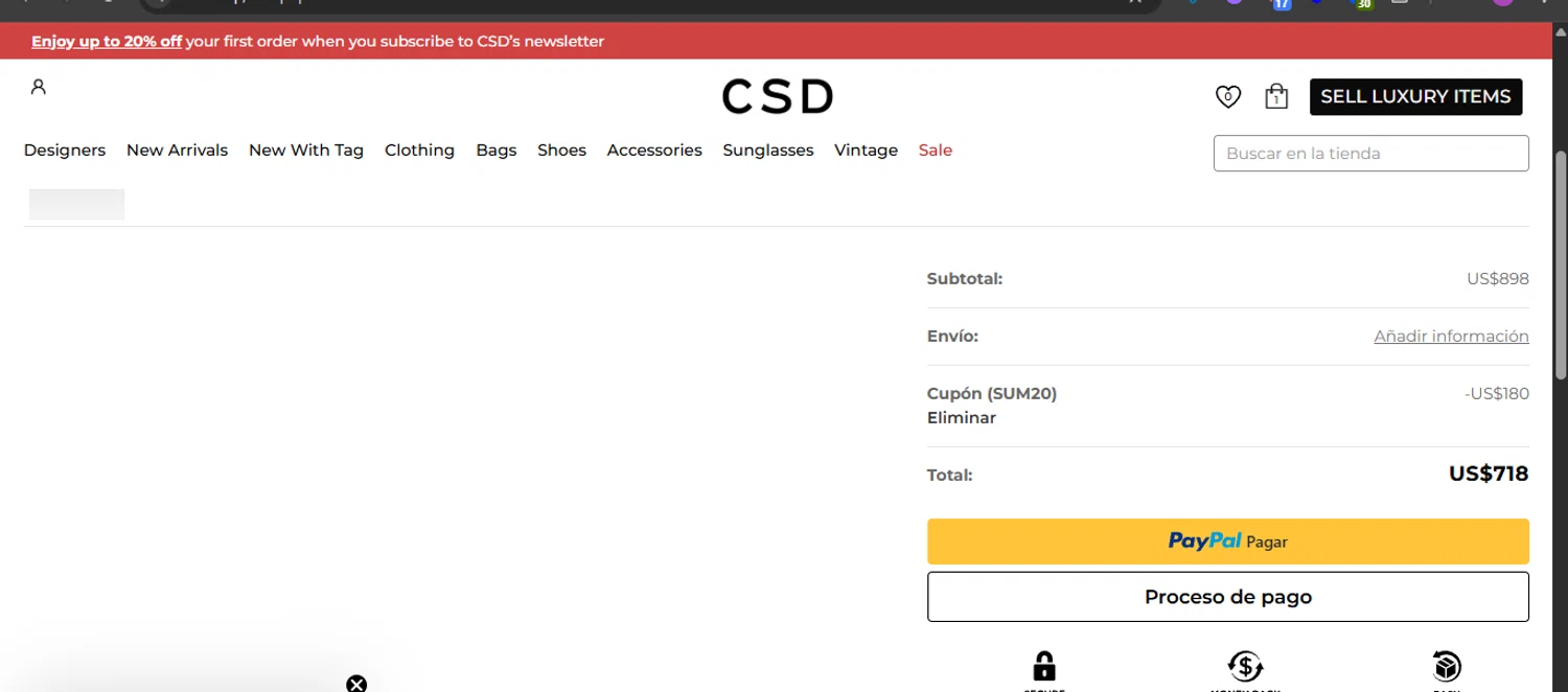 CSD promo code screenshot showing code SUM20 applied at CSD checkout page. Uploaded by SimplyCodes community member ashe1986 on Jun 25, 2025
