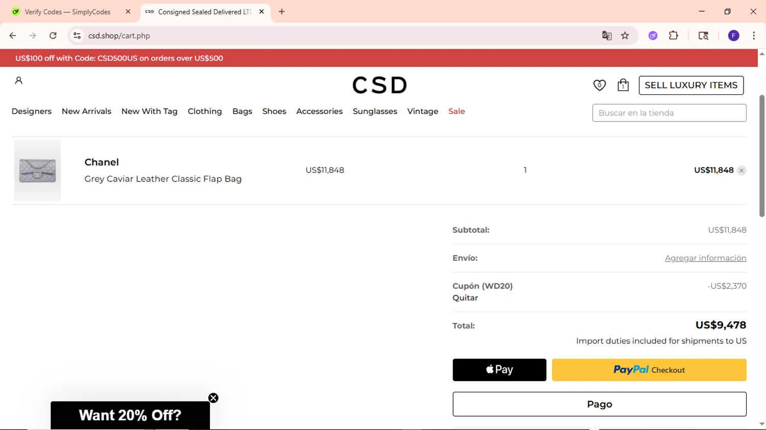 CSD promo code screenshot showing code WD20 applied at CSD checkout page. Uploaded by SimplyCodes community member MightyCaptain635 on Jun 22, 2025