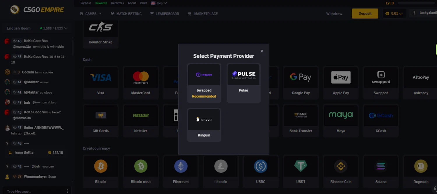 CSGOEmpire promo code screenshot showing code ezraise applied at CSGOEmpire checkout page. Uploaded by SimplyCodes community member SimplyCVerlie on May 1, 2025