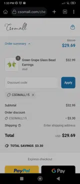 CSOMALL15 coupon verification screenshot