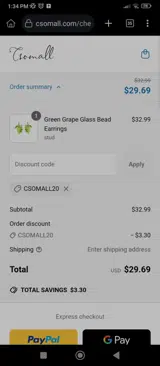 CSOMALL20 coupon verification screenshot