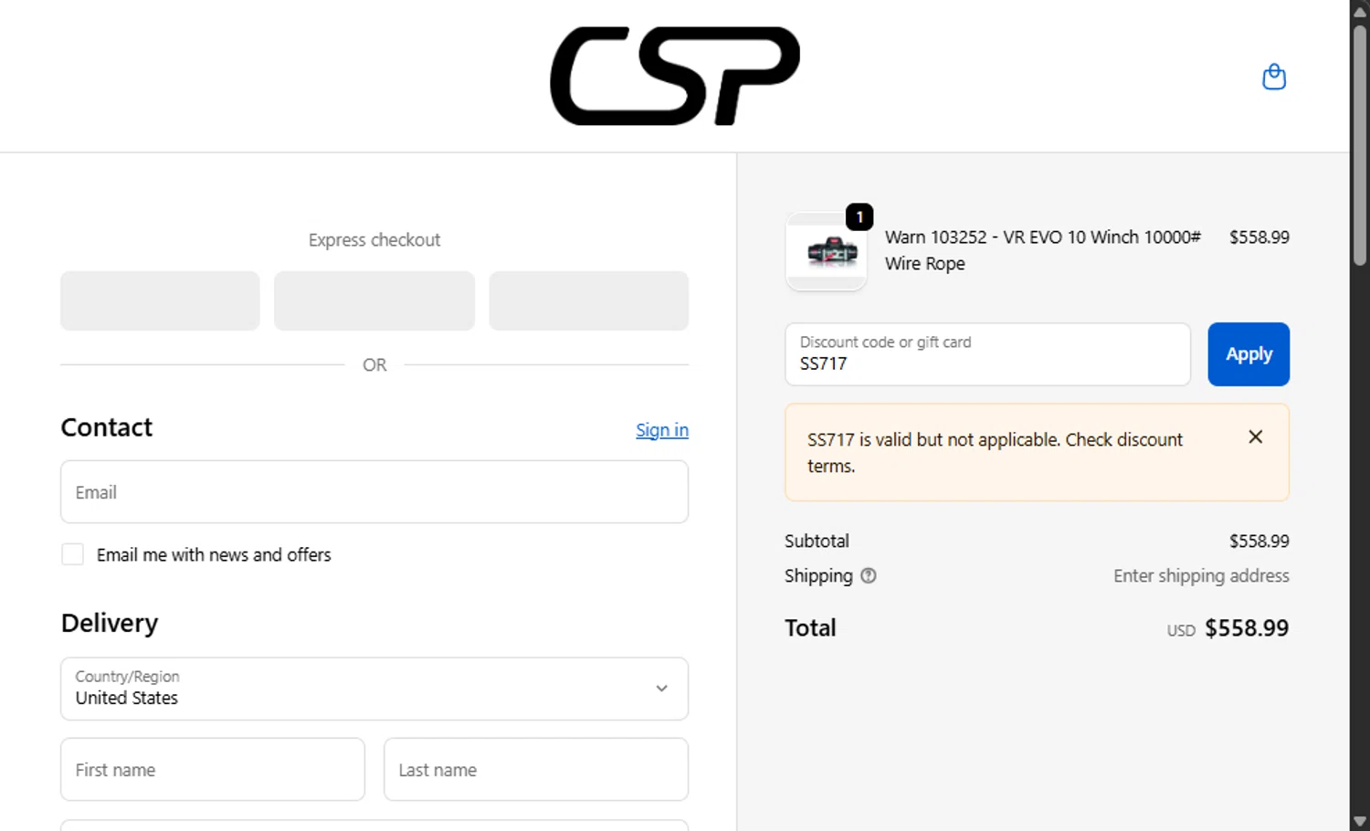 CSPRacing coupon code screenshot showing code SS717 applied at CSPRacing checkout page. Uploaded by SimplyCodes community member Santi_ago on Oct 21, 2025
