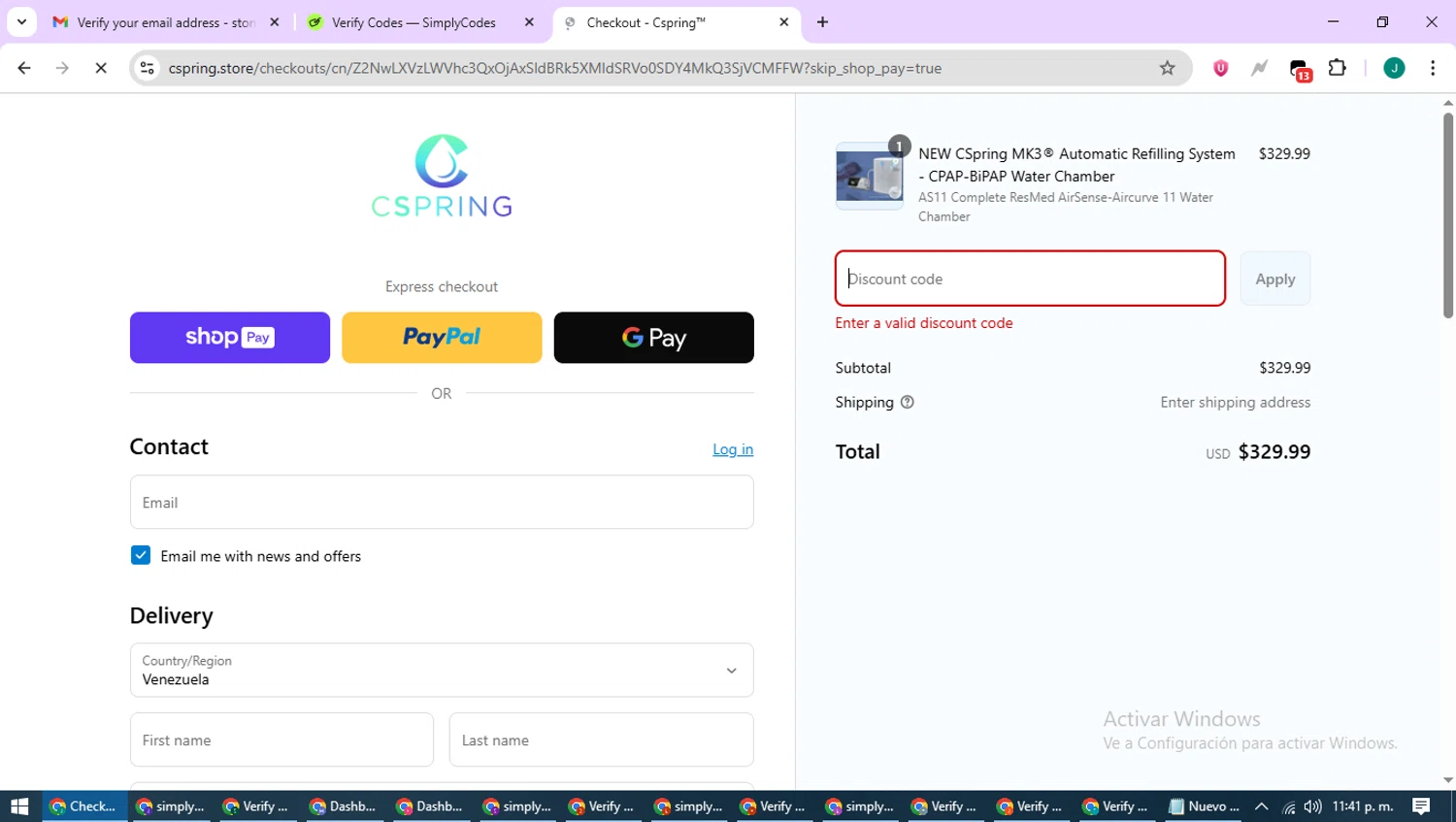 Cspring discount code screenshot showing code FREESHIP applied at Cspring checkout page. Uploaded by SimplyCodes community member SavvyCurator1770 on May 28, 2025