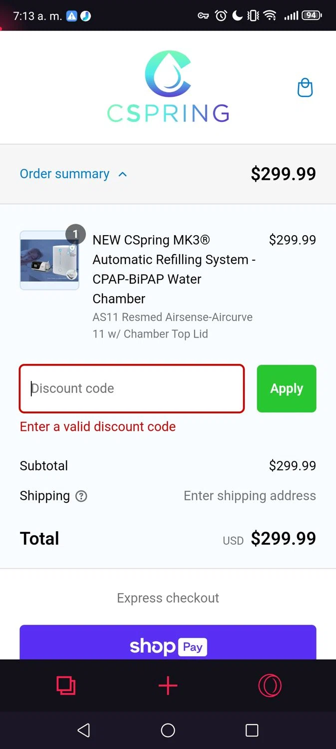 Cspring discount code screenshot showing code BIGMINIDEAL50 applied at Cspring checkout page. Uploaded by SimplyCodes community member George07 on Mar 2, 2025