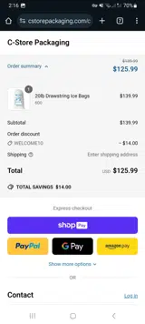WELCOME10 coupon verification screenshot
