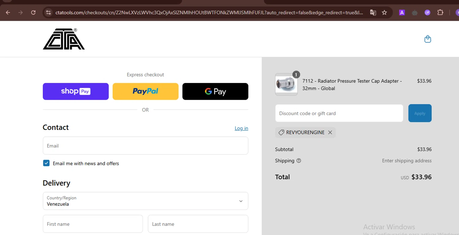 CTA Manufacturing promo code screenshot showing code REVYOURENGINE applied at CTA Manufacturing checkout page. Uploaded by SimplyCodes community member FortunateDefender3676 on May 19, 2025