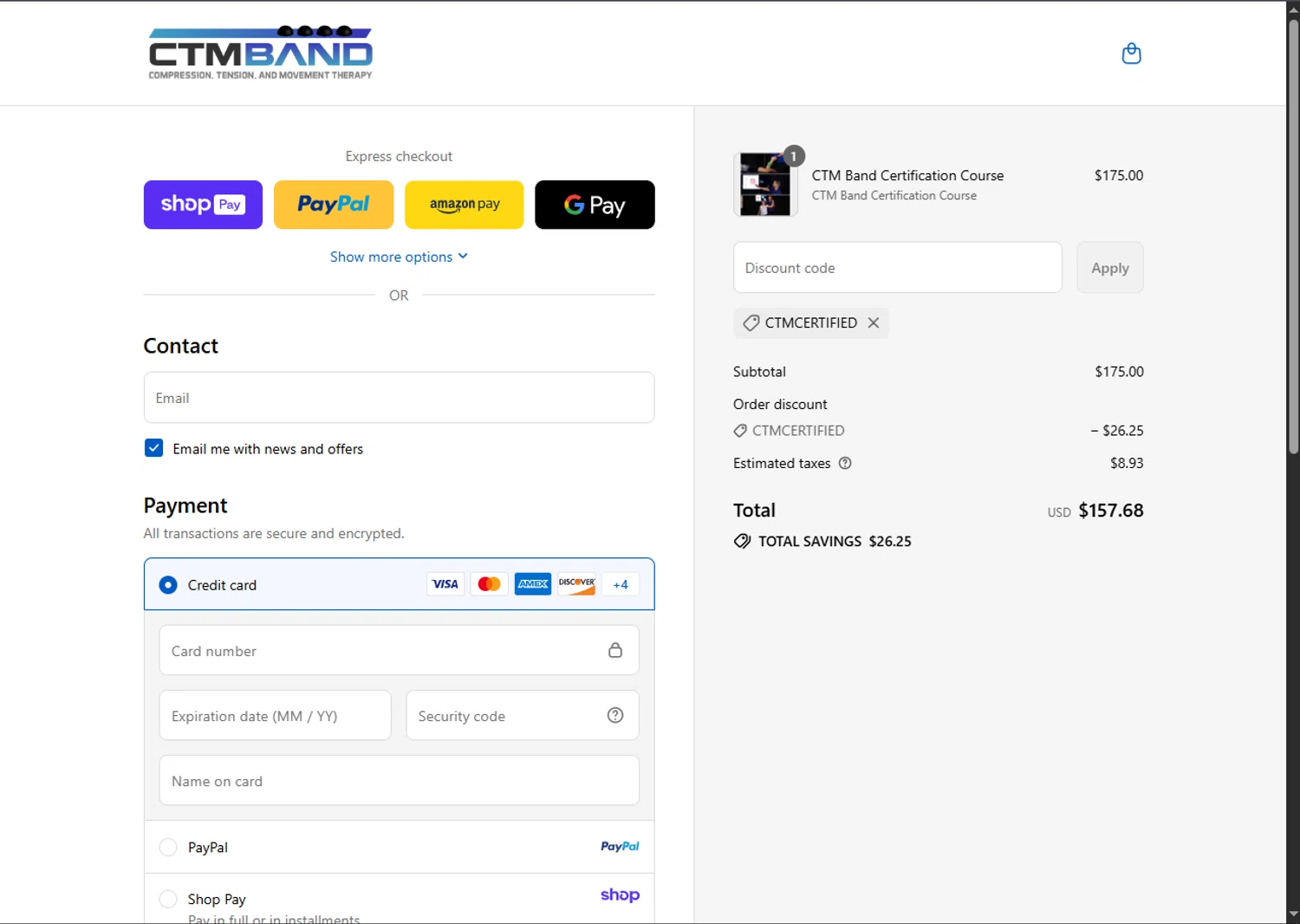 CTM Band promo code screenshot showing code CTMCERTIFIED applied at CTM Band checkout page. Uploaded by SimplyCodes community member VoucherFinder3467 on Aug 21, 2025