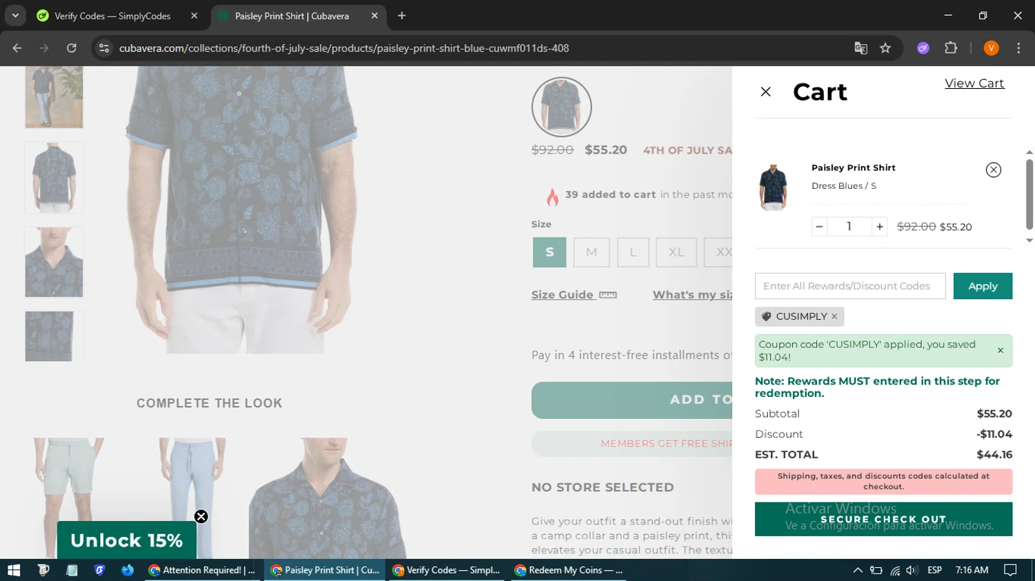 Cubavera discount code screenshot showing code CUSIMPLY applied at Cubavera checkout page. Uploaded by SimplyCodes community member CleverSpotter4192 on Jun 23, 2025