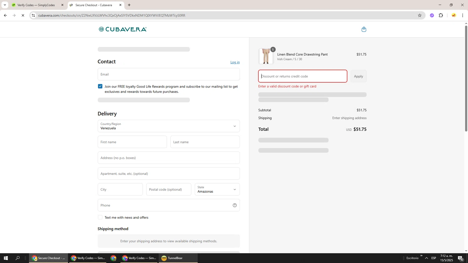 Cubavera discount code screenshot showing code ADB5T applied at Cubavera checkout page. Uploaded by SimplyCodes community member Richard251 on May 15, 2025