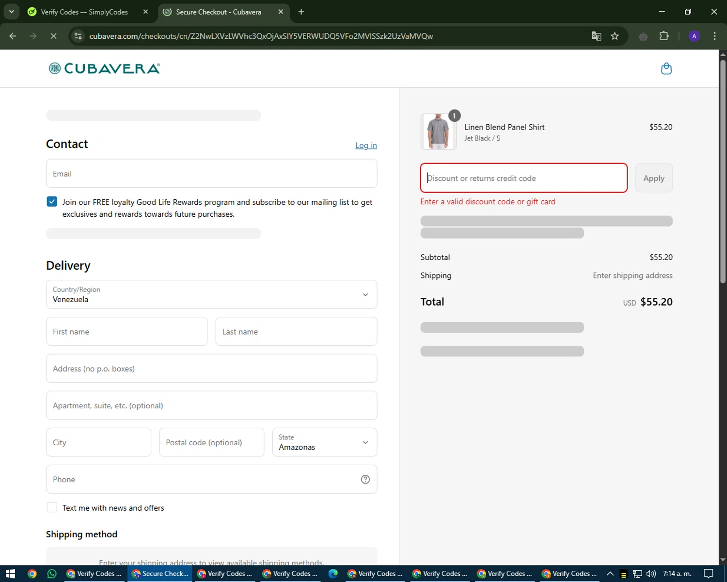 Cubavera discount code screenshot showing code ADB5T applied at Cubavera checkout page. Uploaded by SimplyCodes community member MagnificentWarden4603 on May 15, 2025