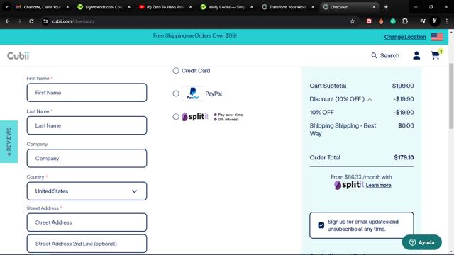 Cubii checkout page showing Cubii promo code box | Screenshot taken by SimplyCodes community member on Sep 17, 2024