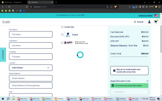 Cubii checkout page showing Cubii promo code box | Screenshot taken by SimplyCodes community member on Sep 17, 2024