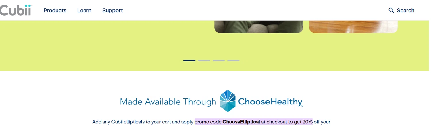 Cubii promo code screenshot showing code ChooseElliptical applied at Cubii checkout page. Uploaded by SimplyCodes community member PaulSkenes on Jun 14, 2026