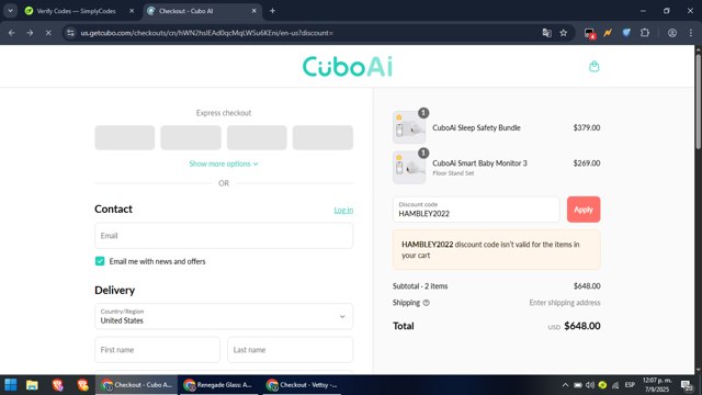 CuboAi checkout page showing CuboAi promo code box | Screenshot taken by SimplyCodes community member on Sep 7, 2025