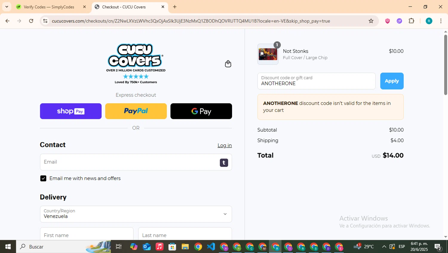 CUCU Covers discount code screenshot showing code ANOTHERONE applied at CUCU Covers checkout page. Uploaded by SimplyCodes community member BudgetHero4407 on Jun 20, 2025