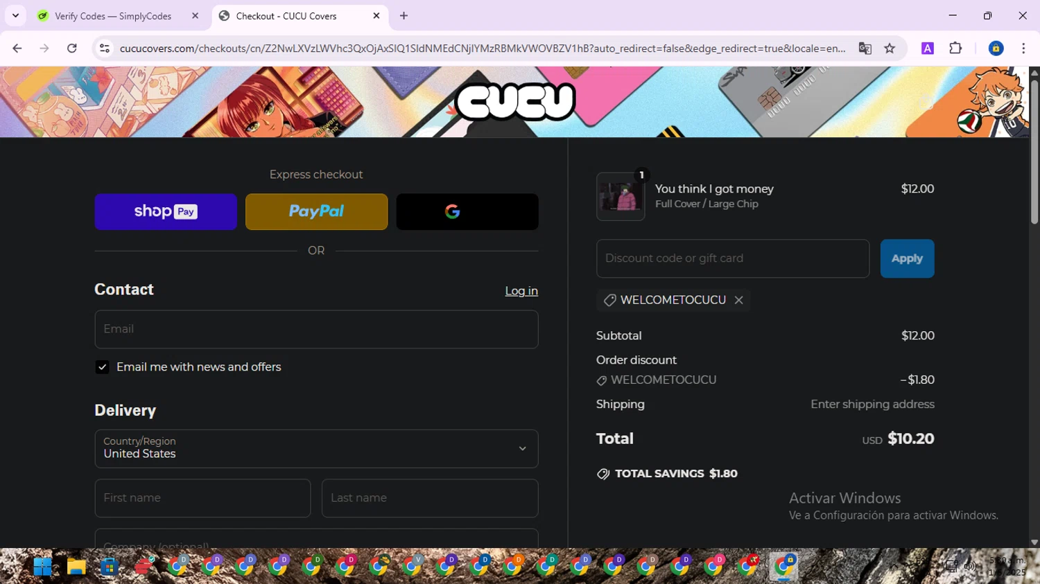 CUCU Covers discount code screenshot showing code WELCOMETOCUCU applied at CUCU Covers checkout page. Uploaded by SimplyCodes community member SwiftWarden6832 on May 1, 2025