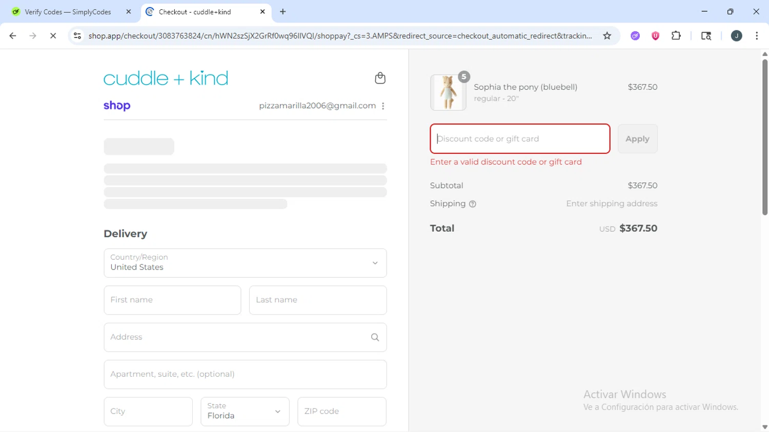 Cuddle+Kind promo code screenshot showing code KIND10 applied at Cuddle+Kind checkout page. Uploaded by SimplyCodes community member AVATIGRITO on Sep 12, 2025