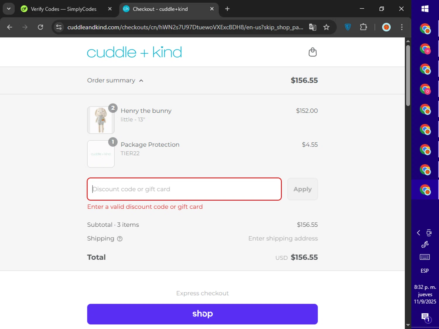 Cuddle+Kind promo code screenshot showing code HELLOKIND applied at Cuddle+Kind checkout page. Uploaded by SimplyCodes community member SalePhoenix823 on Sep 12, 2025