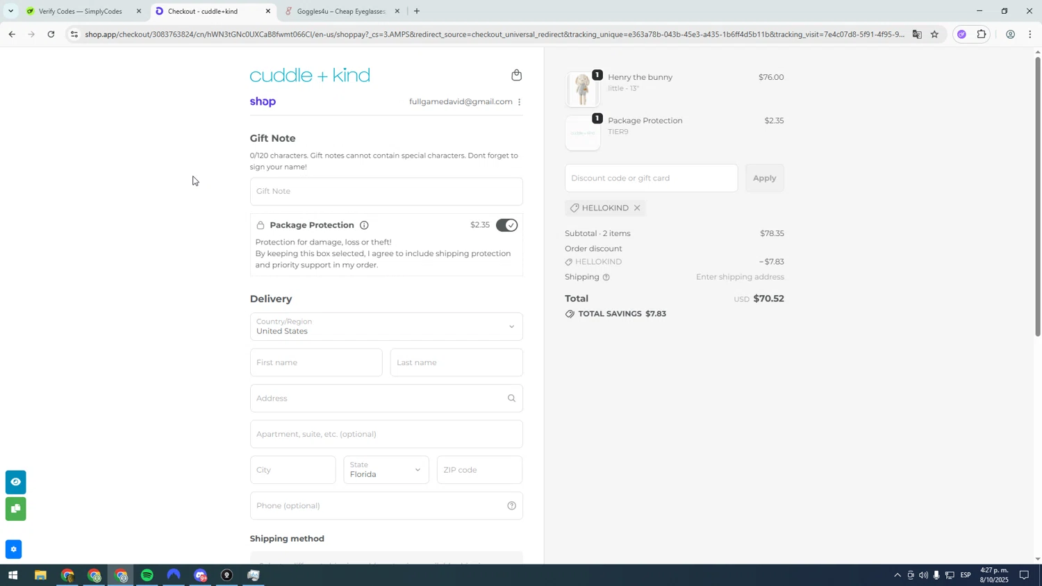Cuddle+Kind promo code screenshot showing code HELLOKIND applied at Cuddle+Kind checkout page. Uploaded by SimplyCodes community member asdasdasd on Oct 8, 2025