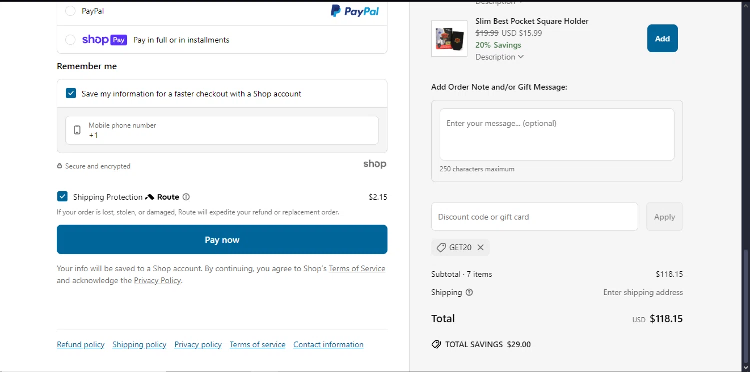 Cufflinks.com promo code screenshot showing code GET20 applied at Cufflinks.com checkout page. Uploaded by SimplyCodes community member GoldSeeker7901 on May 29, 2025
