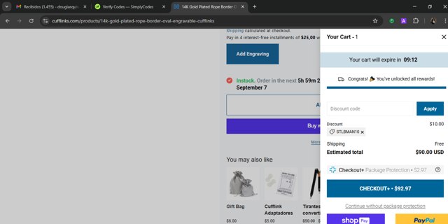 Cufflinks.com checkout page showing Cufflinks.com promo code box | Screenshot taken by SimplyCodes community member on Sep 4, 2025