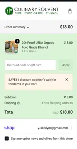 Culinary Solvent coupon verification screenshot