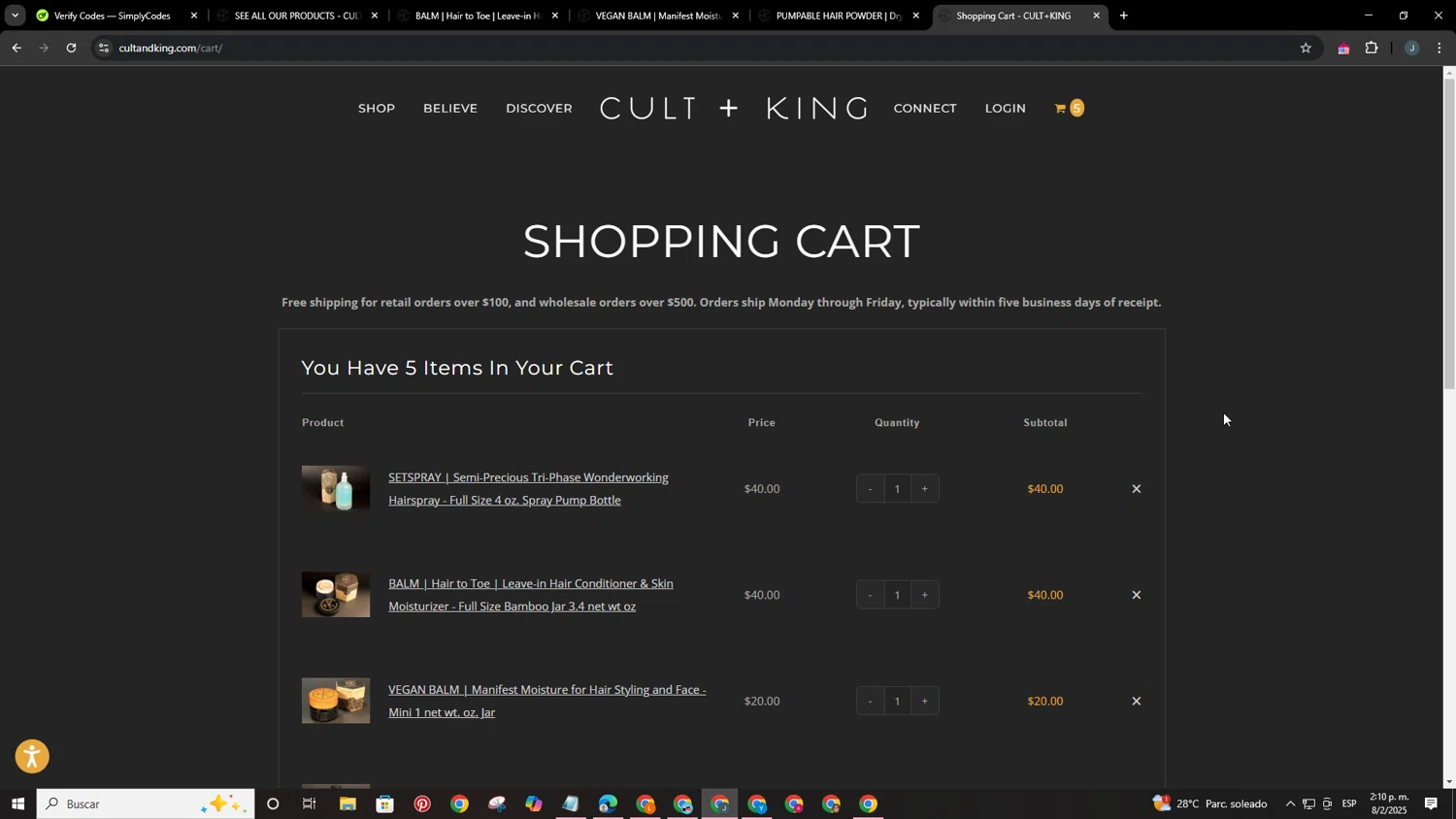 Cult+King checkout page showing Cult+King promo code box | Screenshot taken by SimplyCodes community member on Feb 8, 2025