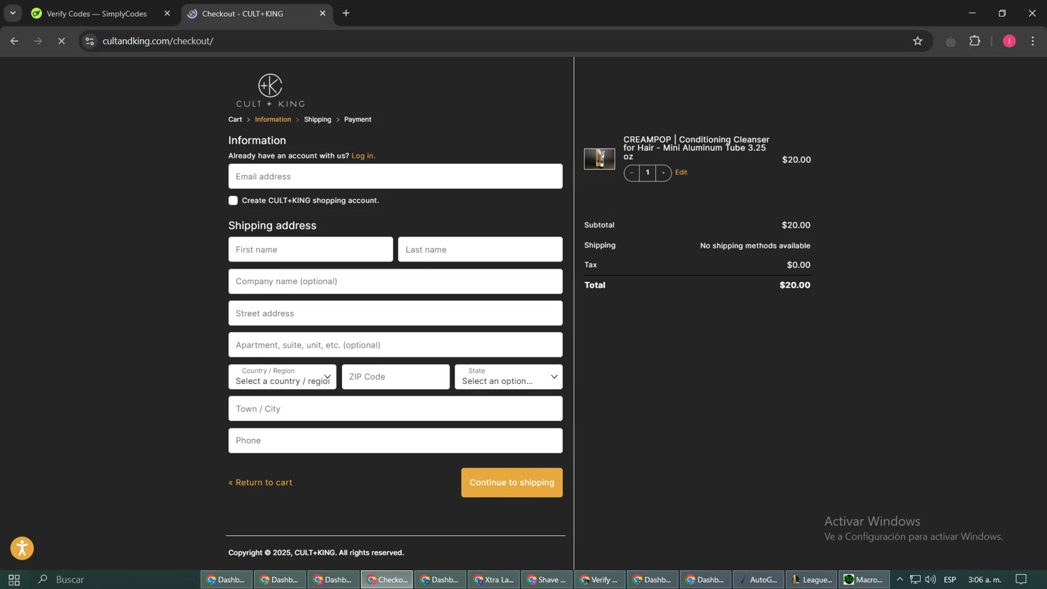 Cult+King promo code screenshot showing code TAKE10 applied at Cult+King checkout page. Uploaded by SimplyCodes community member SmartAce4137 on Mar 20, 2025