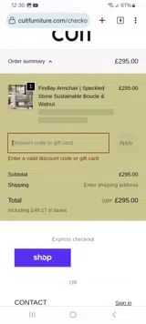 BLACK30 coupon verification screenshot