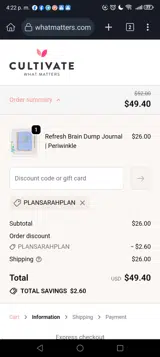 PLANSARAHPLAN coupon verification screenshot